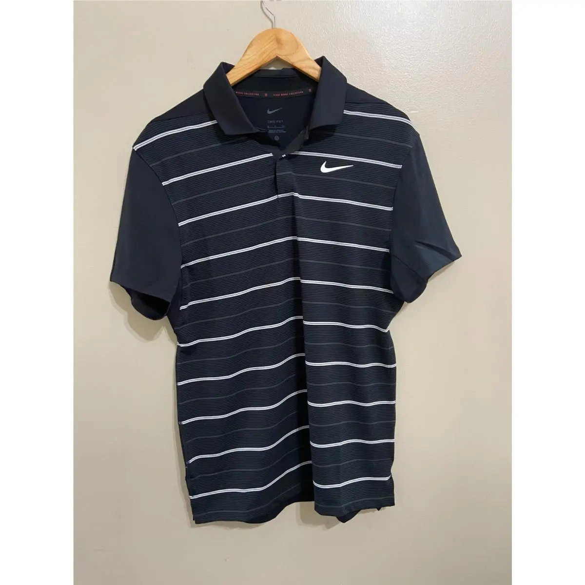 Nike Golf Tiger Woods Collection Striped Polo Shirt Black Mens S DR5318-010