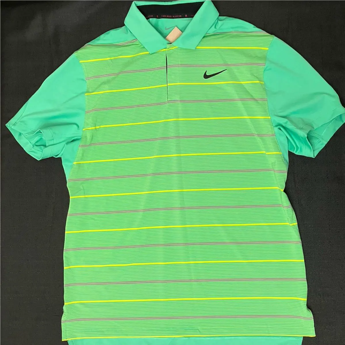 Nike clothing - TW Collection Stripped Polo - Collection Stripped Polo - DR5318363 - Spring Green / Ashen Slate / Bright Cactus Yellow / Black 9