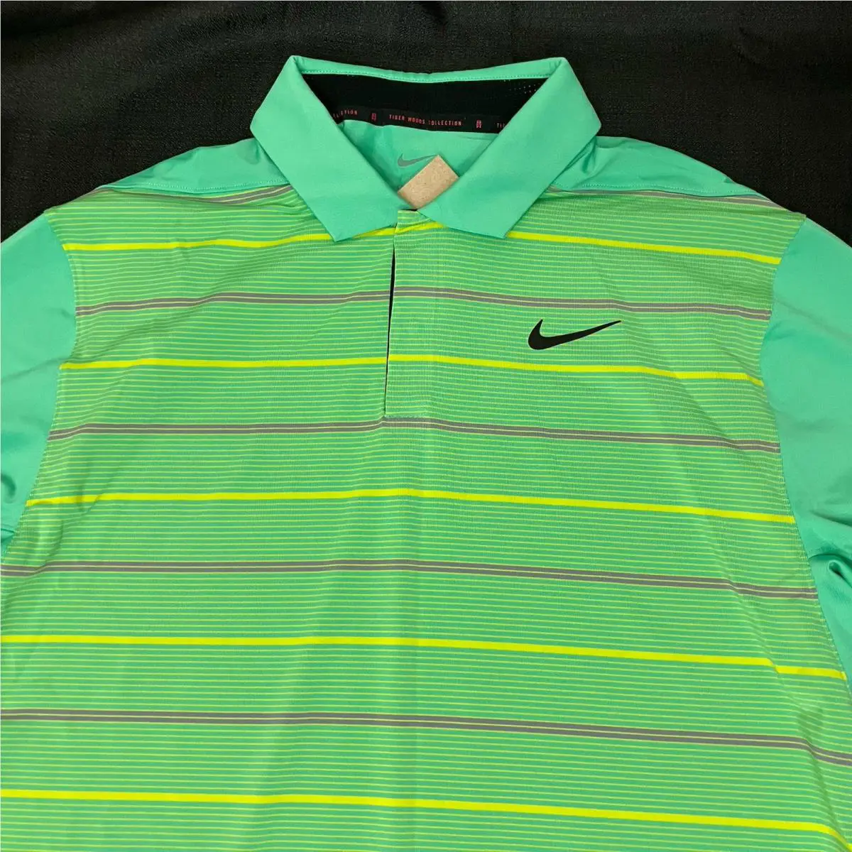 Nike clothing - TW Collection Stripped Polo - Collection Stripped Polo - DR5318363 - Spring Green / Ashen Slate / Bright Cactus Yellow / Black 1