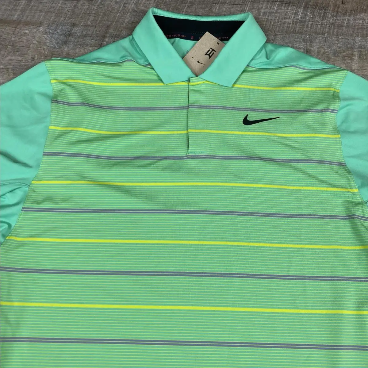 Nike clothing - TW Collection Stripped Polo - Collection Stripped Polo - DR5318363 - Spring Green / Ashen Slate / Bright Cactus Yellow / Black 0