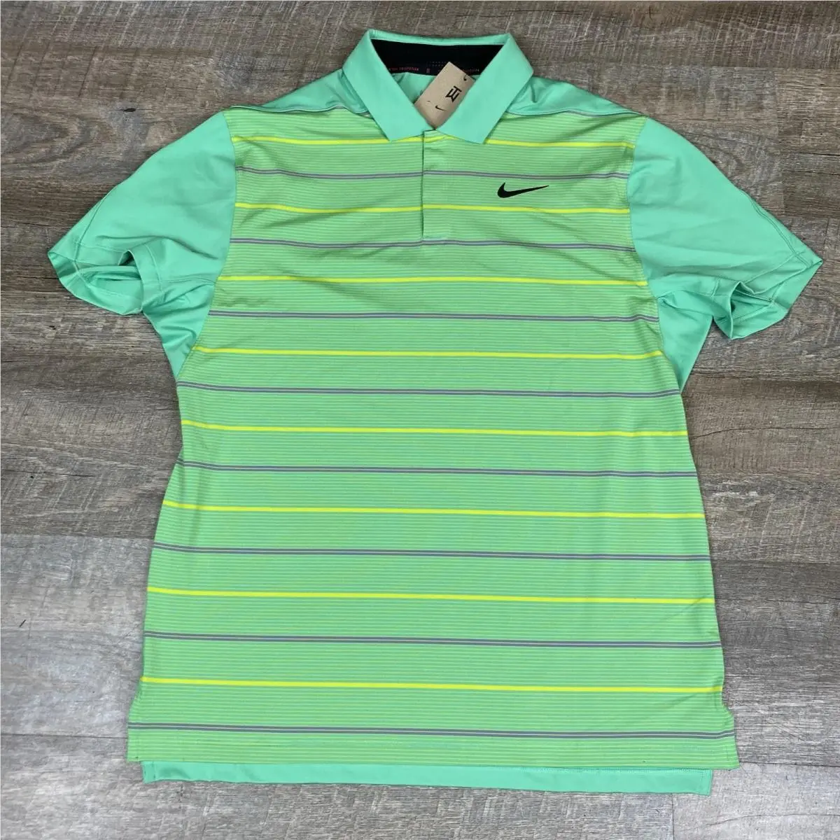 Nike clothing - TW Collection Stripped Polo - Collection Stripped Polo - DR5318363 - Spring Green / Ashen Slate / Bright Cactus Yellow / Black 2