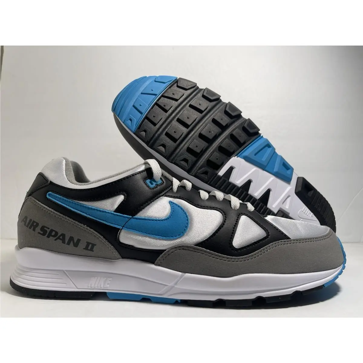 Air Span 2 Black Laser Blue White Men Size 14 Running Shoes AH8047-001 by Nike
