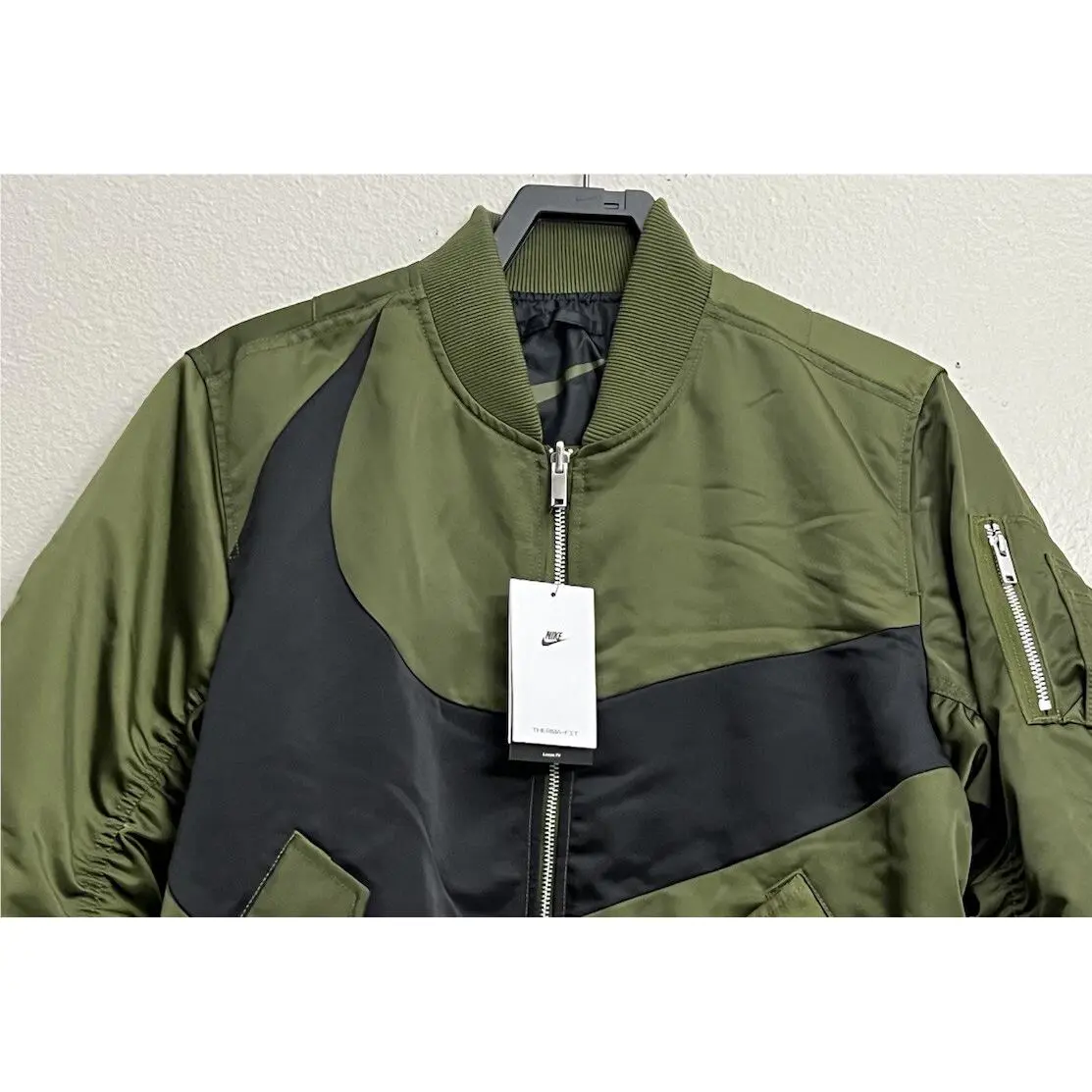 Nike clothing - Nike Sportswear Therma-Fit Big Swoosh Reversible Bomber Jacket - DD6055-326 - Rough Green (UPC: 195242696590) 0