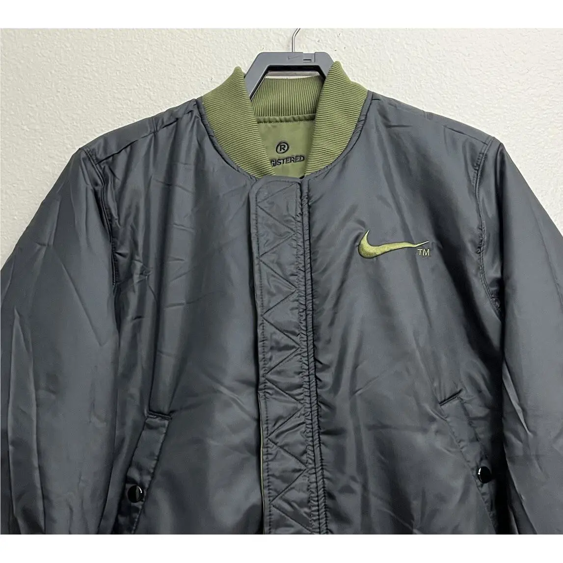 Nike clothing - Nike Sportswear Therma-Fit Big Swoosh Reversible Bomber Jacket - DD6055-326 - Rough Green (UPC: 195242696590) 7