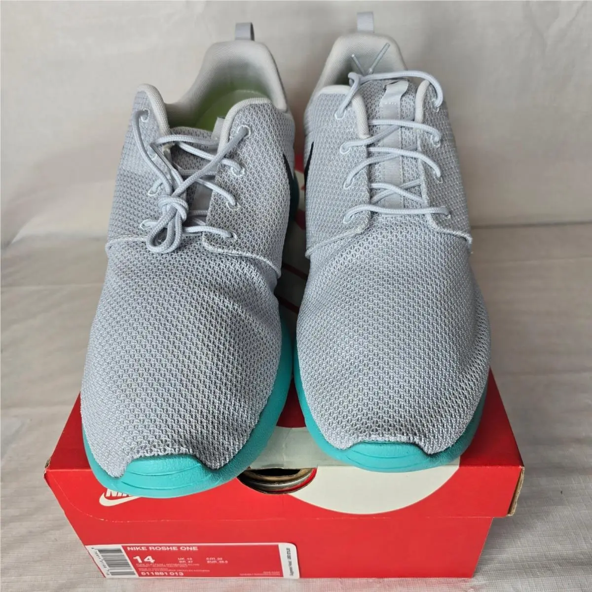Nike Roshe One Mens Size 14 Light Gray Teal Running Casual Sneakers Shoes
