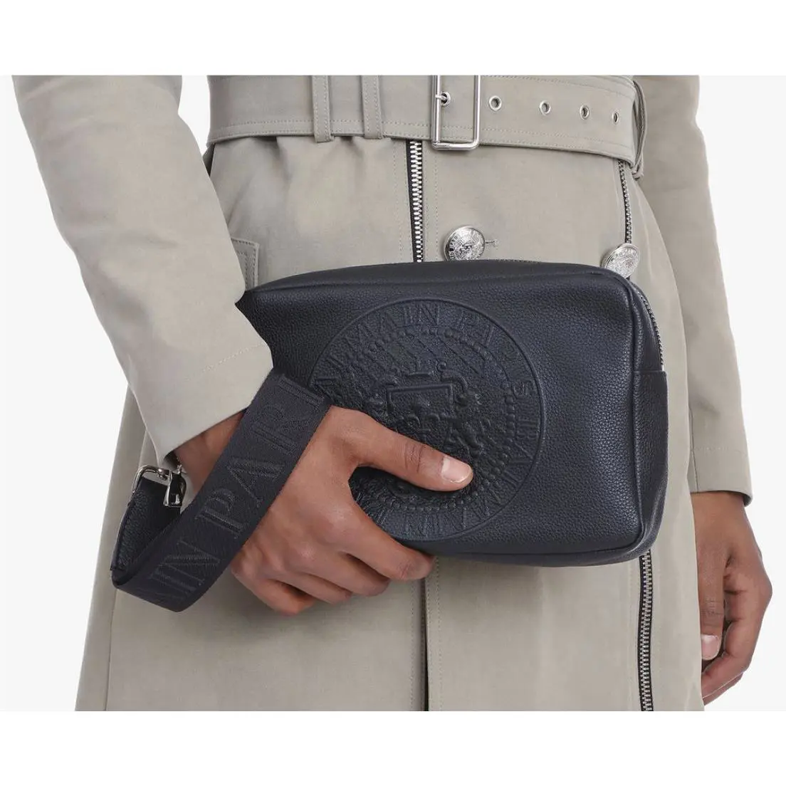 Balmain Paris France Suede Clutch Bag Purse w Logo Medallion