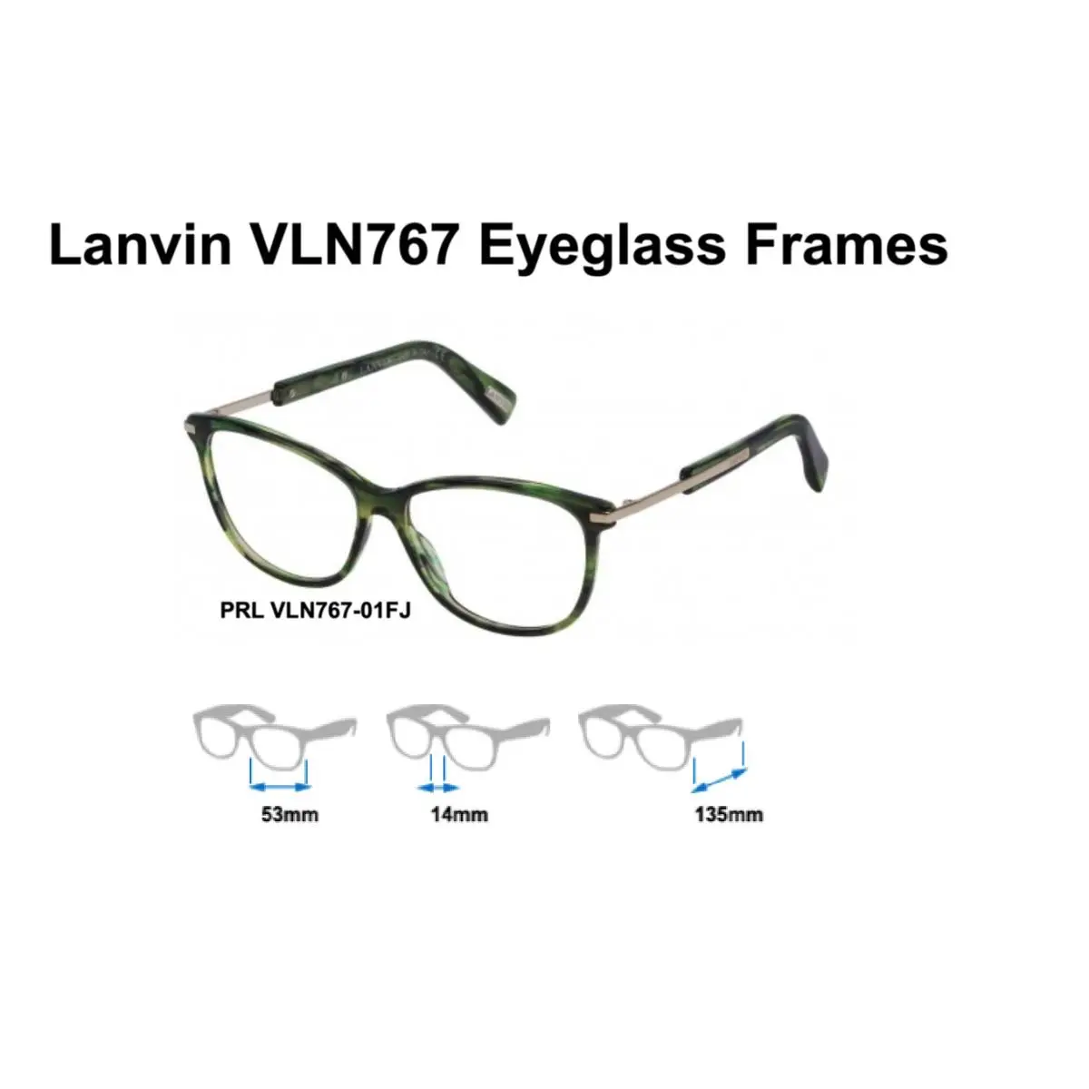 VLN767 Eyeglass Frames Multiple Colors Size 53mm VLN767-01FJ (Streaked Green) by Lanvin
