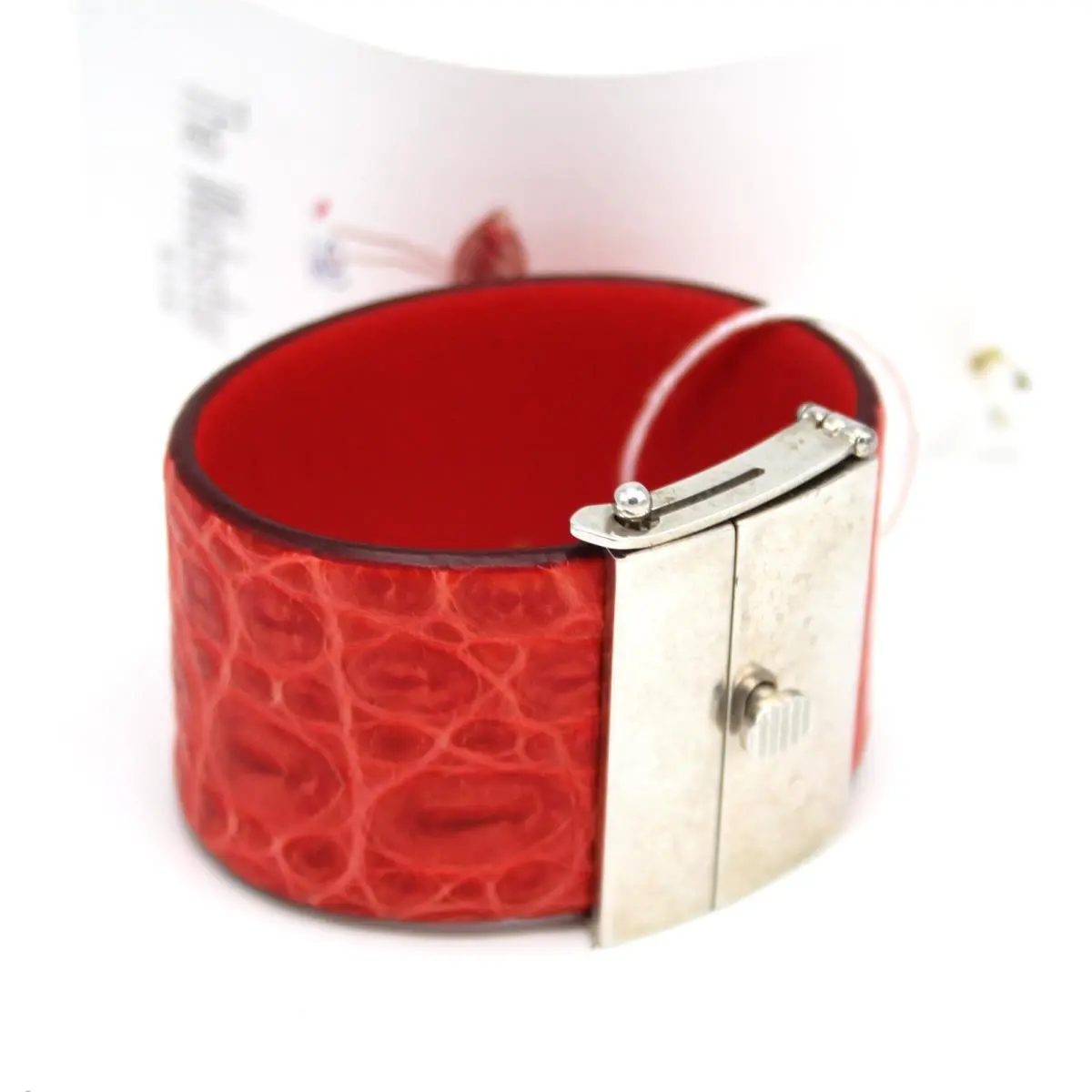 Celine Manchette Silver Cuff Red Python-embossed Leather Silver Bracelet