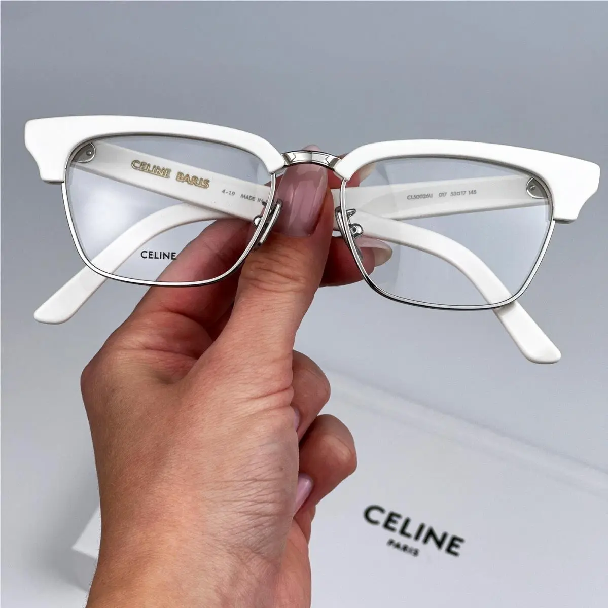 Celine Women Eyeglasses Palladium White Demo Geometric CL50026U 017