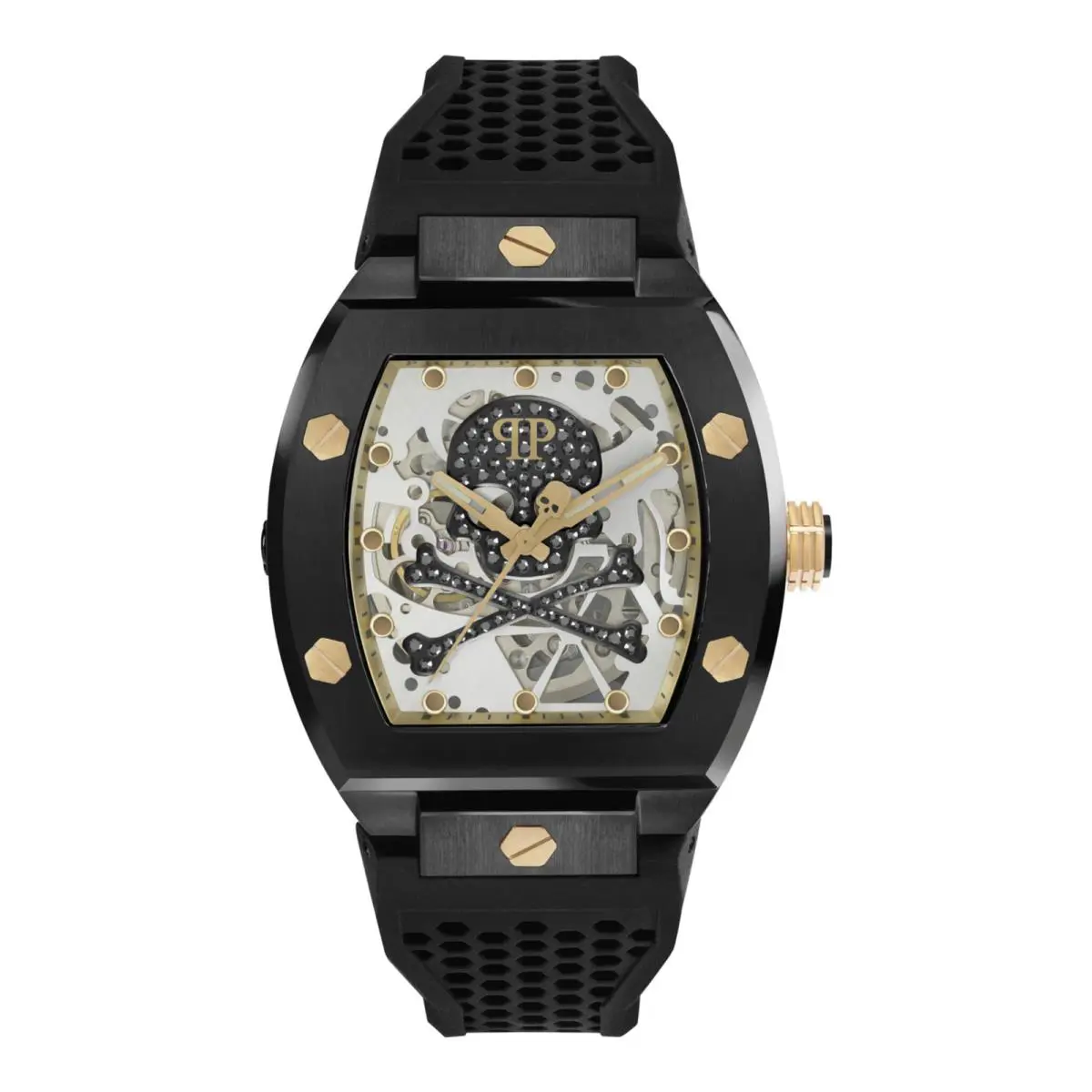 Philipp Plein Mens IP Black 44mm Strap Fashion Watch - Dial: Gray, Band: Black