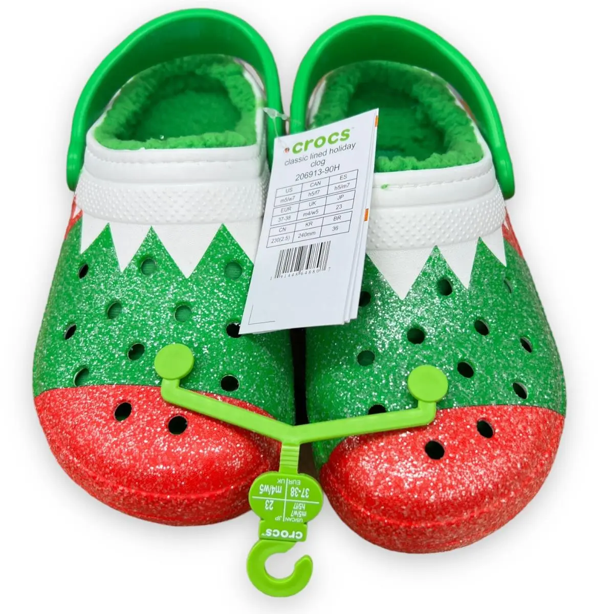 Crocs Lined Holiday Elf Clogs Womens 7 Mens 5 Christmas Shoes Sparkly