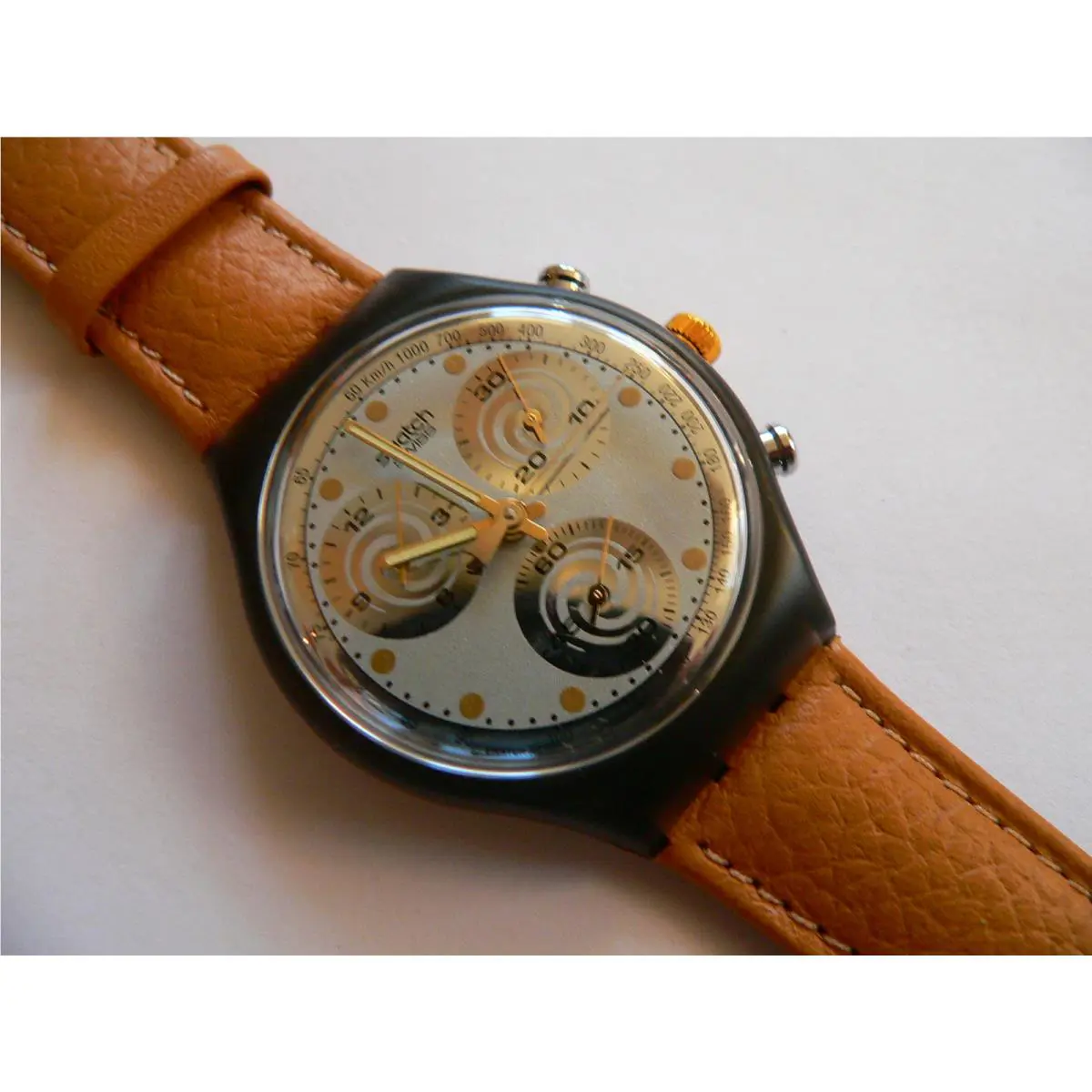 1992 Swatch Watch Sirio Chrono Chronograh Leather Band SCM101