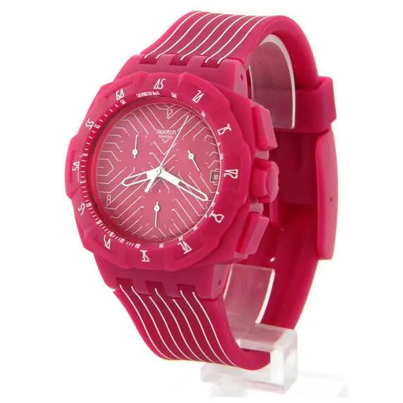Mint Swatch Chrono Pink Run SUIP401 Chronograph Collector Watch Vintage Rare - Dial: Pink, Band: Pink, Bezel: Pink