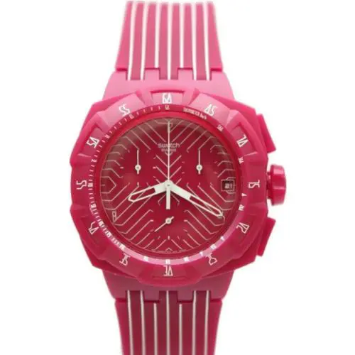 Swatch Chronograph Pink Run Rubber Band Date Watch SUIP401 45mm - Dial: Hot Pink, Band: Hot Pink