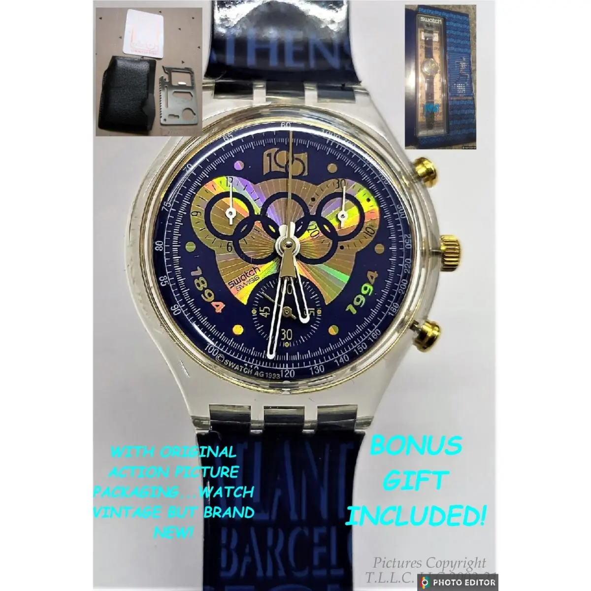 New/htf SCZ101 Swatch 100th Anniversary OF The Olympic Chronograph Watch