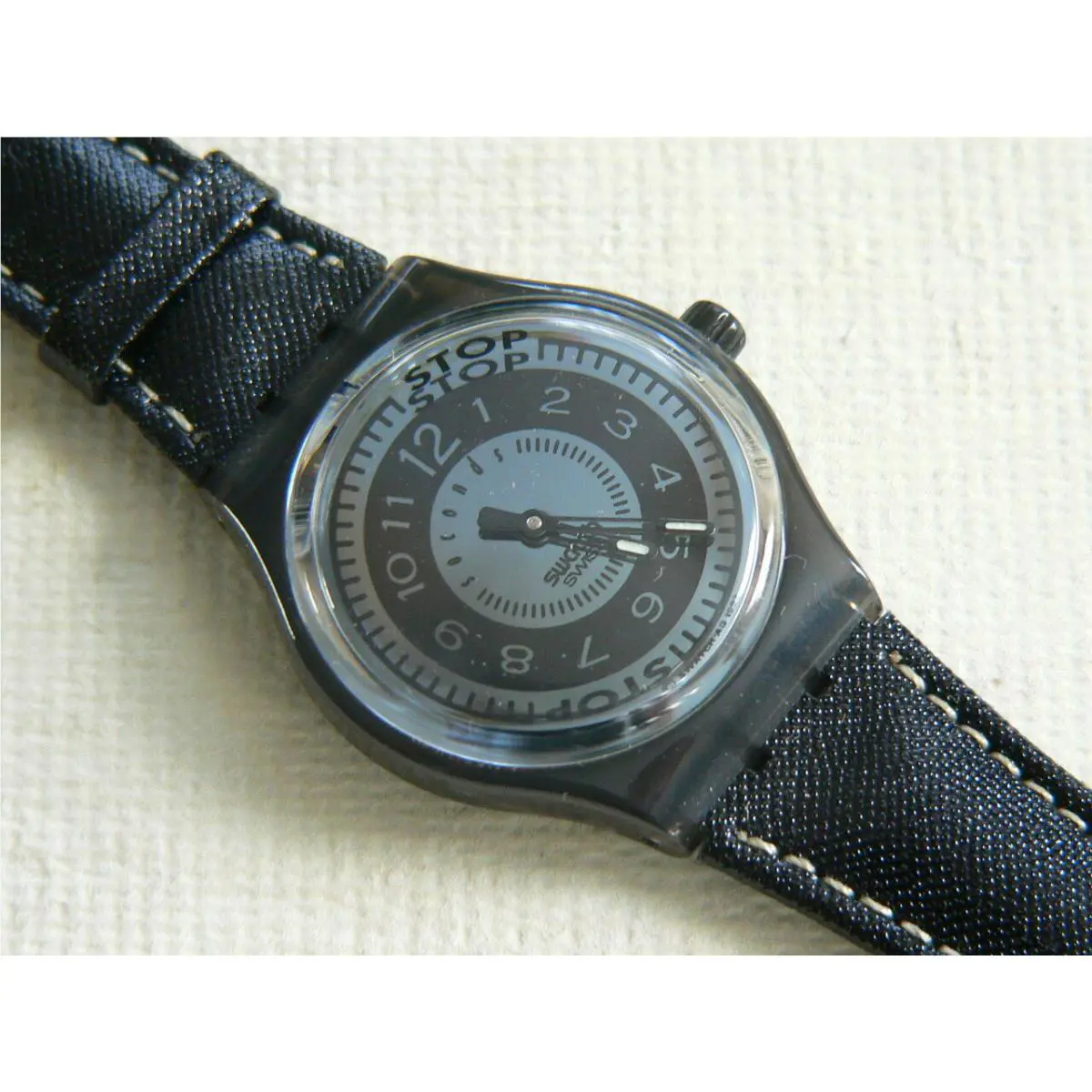 1993 Fall Winter Collection Swatch Stop Watch Black Deco SSM101