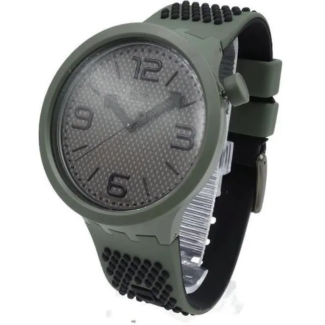 Swiss Swatch Big Bold Bbbubbles Green Silicone Watch 47mm SO27M100 - Dial: Green, Band: Green with black 3D prints, Bezel: Green