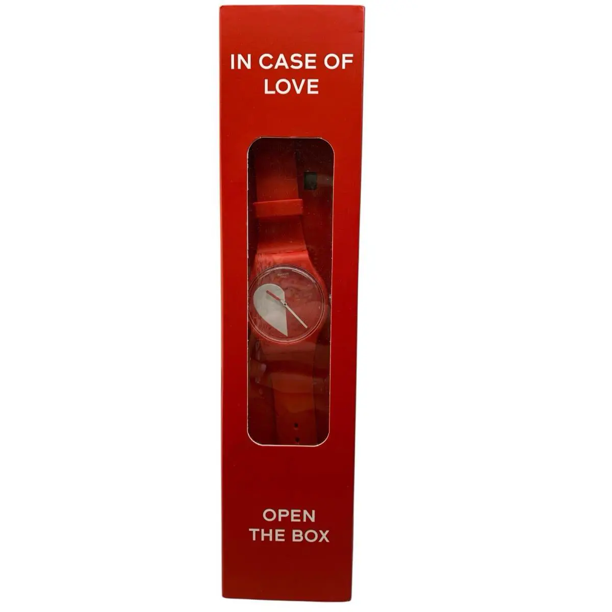 Swiss Swatch In Case Of Love Open The Box Half White Red Heart Silicone Watch