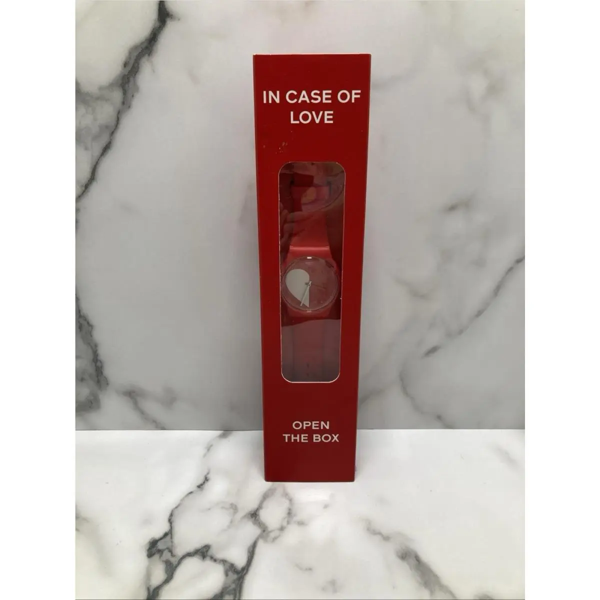 Swiss Swatch In Case Of Love Open The Box Half White Red Heart Silicone Watch