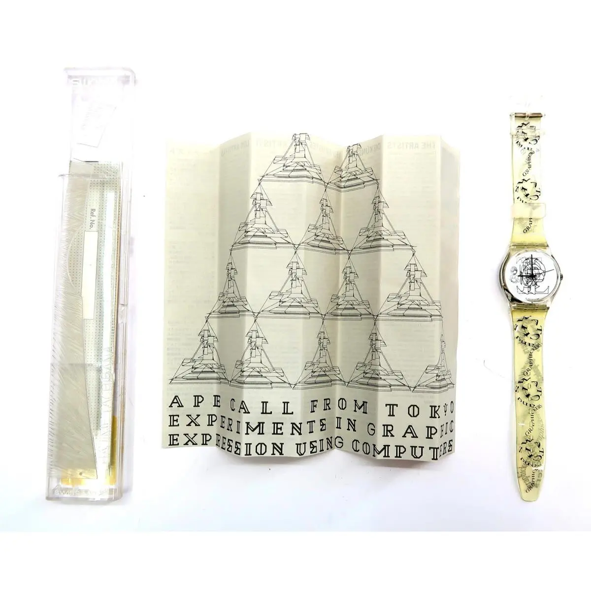 Swatch Watch Graphickers GK208 by Tachibana 1995 with Case Print Papers
