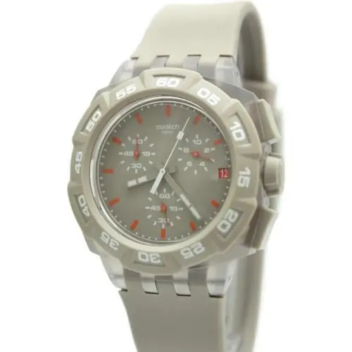 Beige Hero Chronograph Date Silicone Rubber Watch 45mm SUIT400 by Swatch