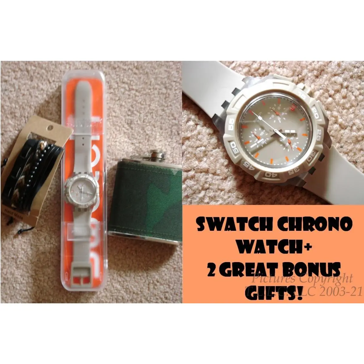 New/htf Swatch SUIT400 Swatch Hero Beige Chronograph Watch-+bonuses+warranty