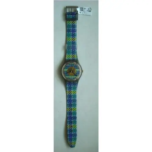 Swatch Watch GM109 Tailleur Plaid W Case Papers Battery 1992 Vintage - Dial: Multicolor, Band: Multicolor, Bezel: Clear