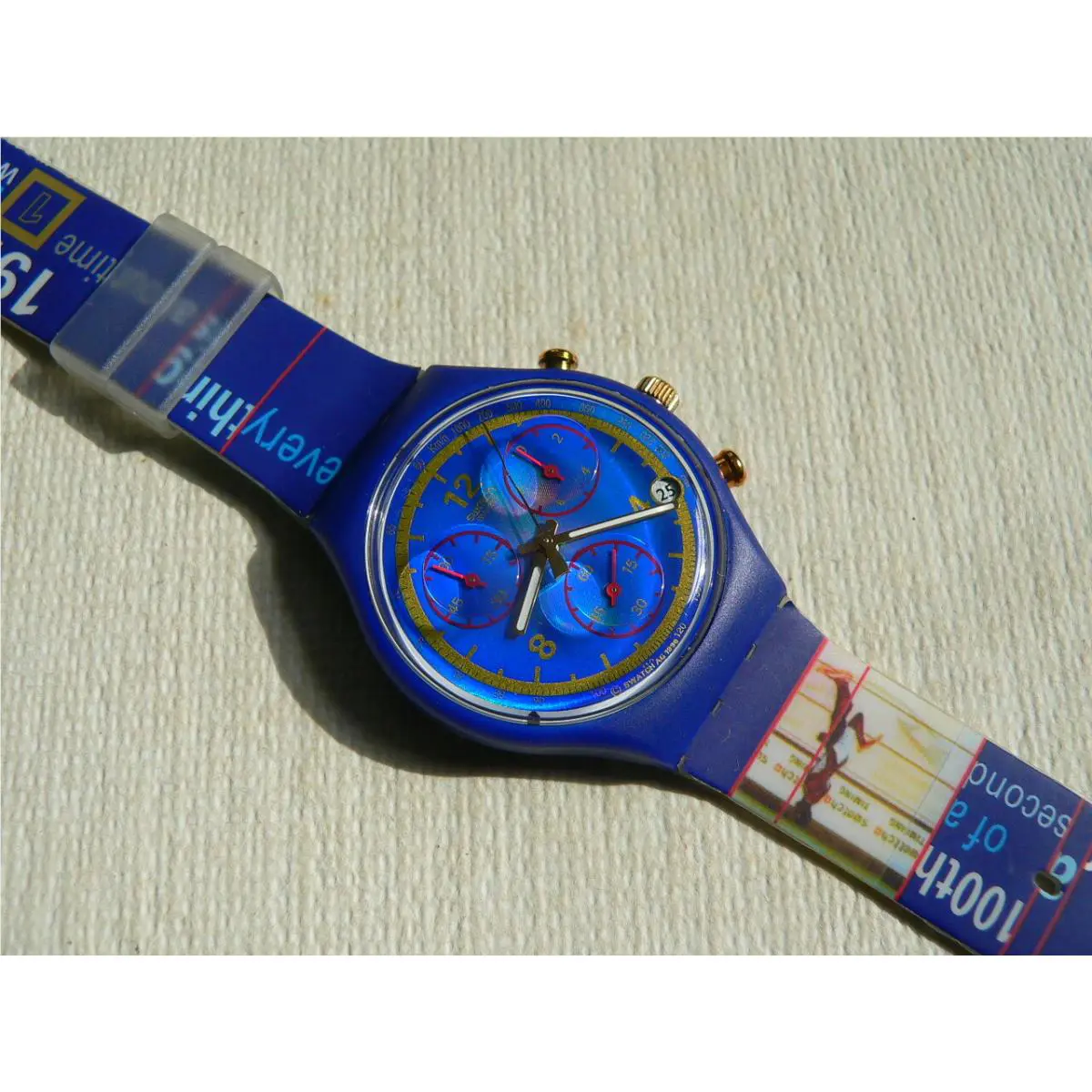 1997 Swiss Swatch Watch Gold Medal Chronograph Olympic Runner - Dial: Multi-Color, Band: Multi-Color