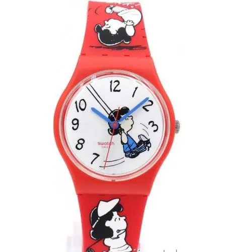 Swiss Swatch X Peanuts Klunk Red Silicone Watch 34mm SO28Z106