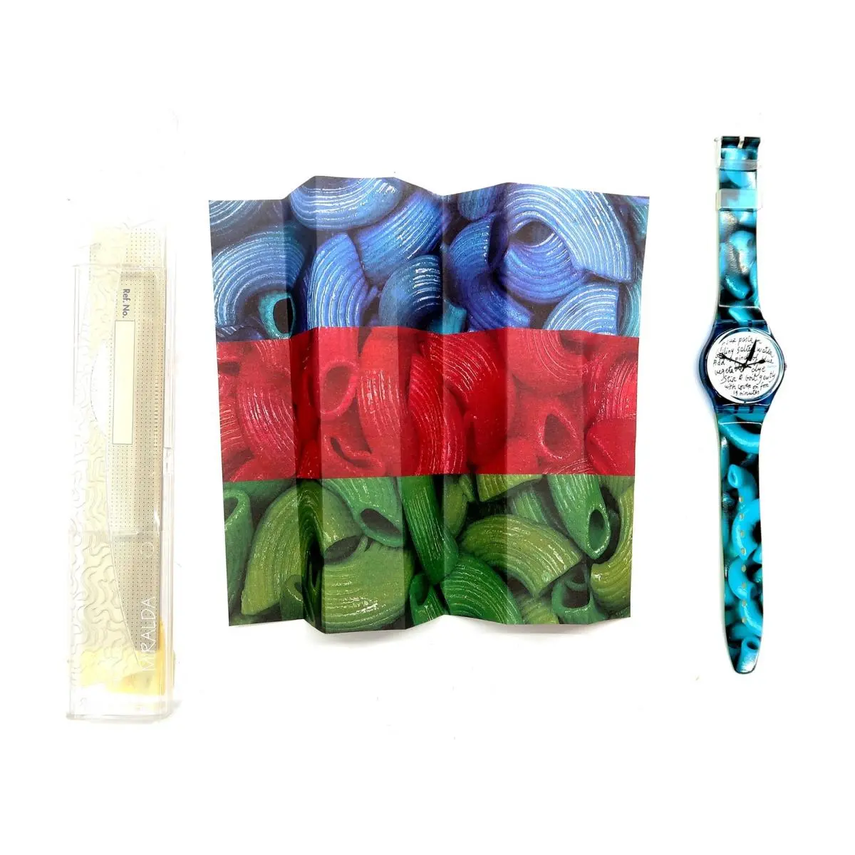Swatch Watch Blue Pasta GG138 by Miralda 1995 with Case Print Papers Nos