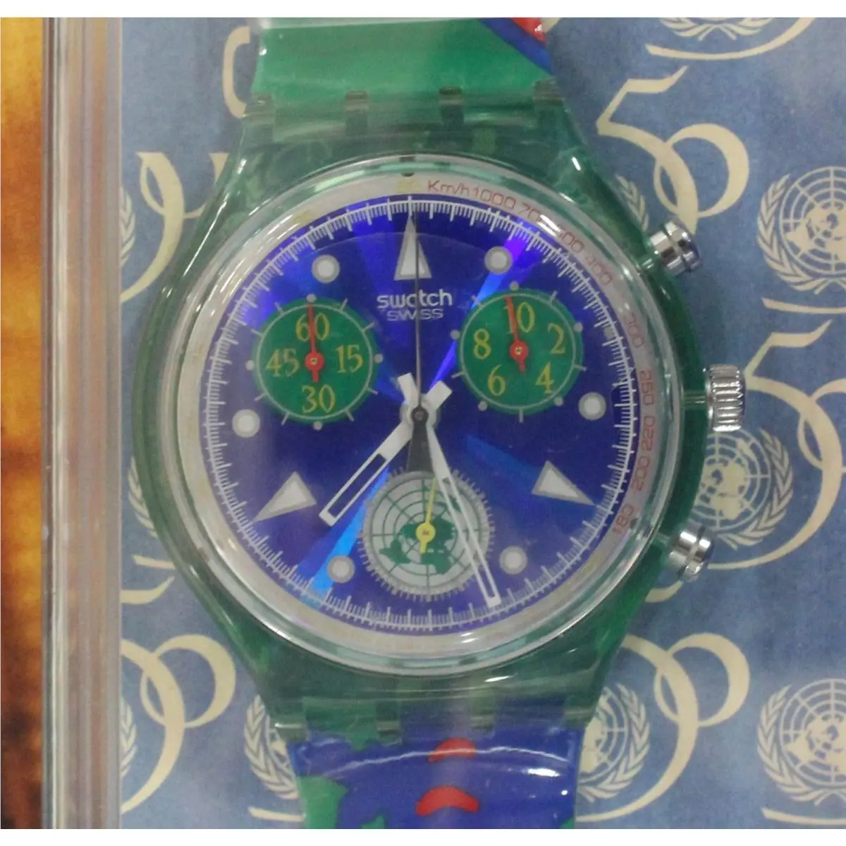 United Nations 50th Anniversary SCZ103-New Old Stock Nos-watch/box/papers by Swatch
