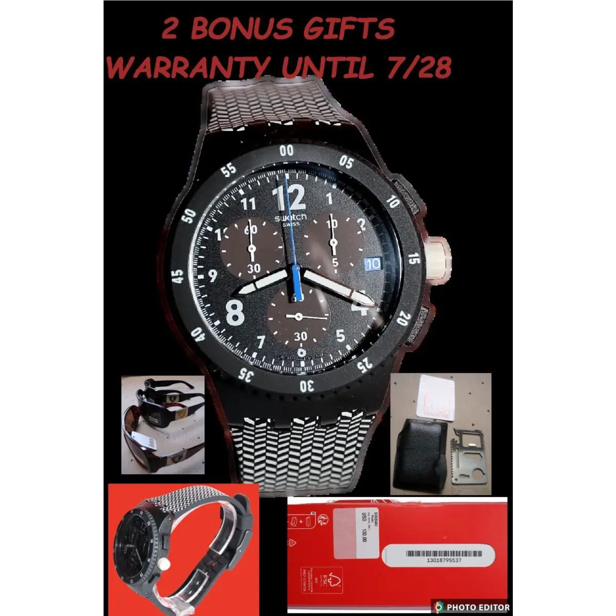 Black White 42mm Chronograph Girotempo  Susb 407 Watch by Swatch