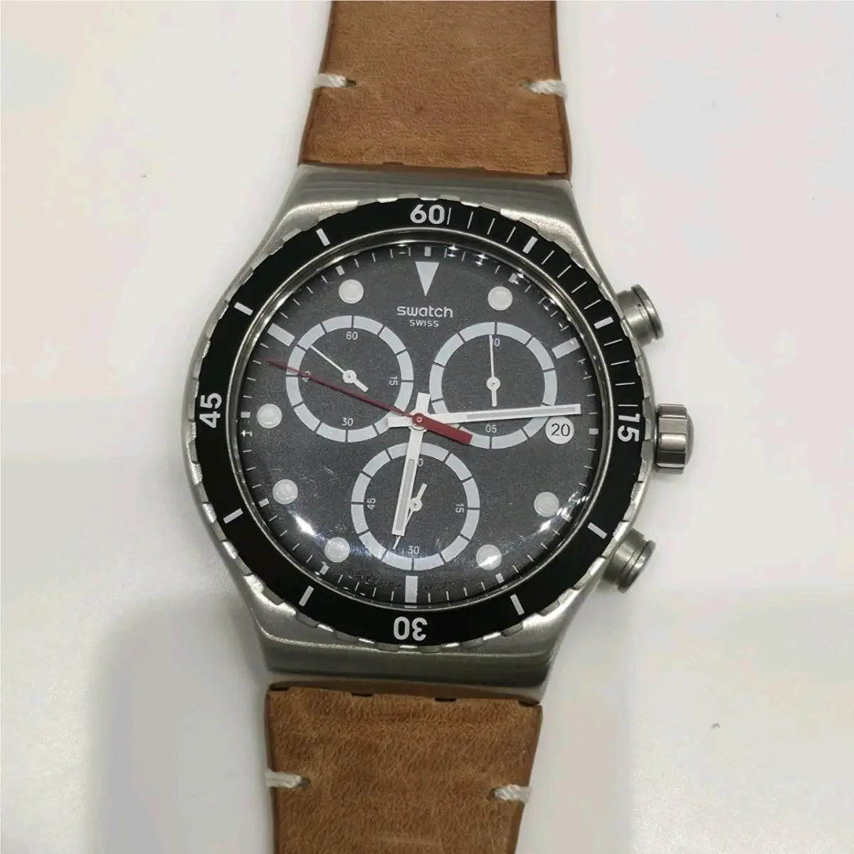 Swiss  Irony Disorderly Chrono Leather Date Watch 43mm YVS424 by Swatch