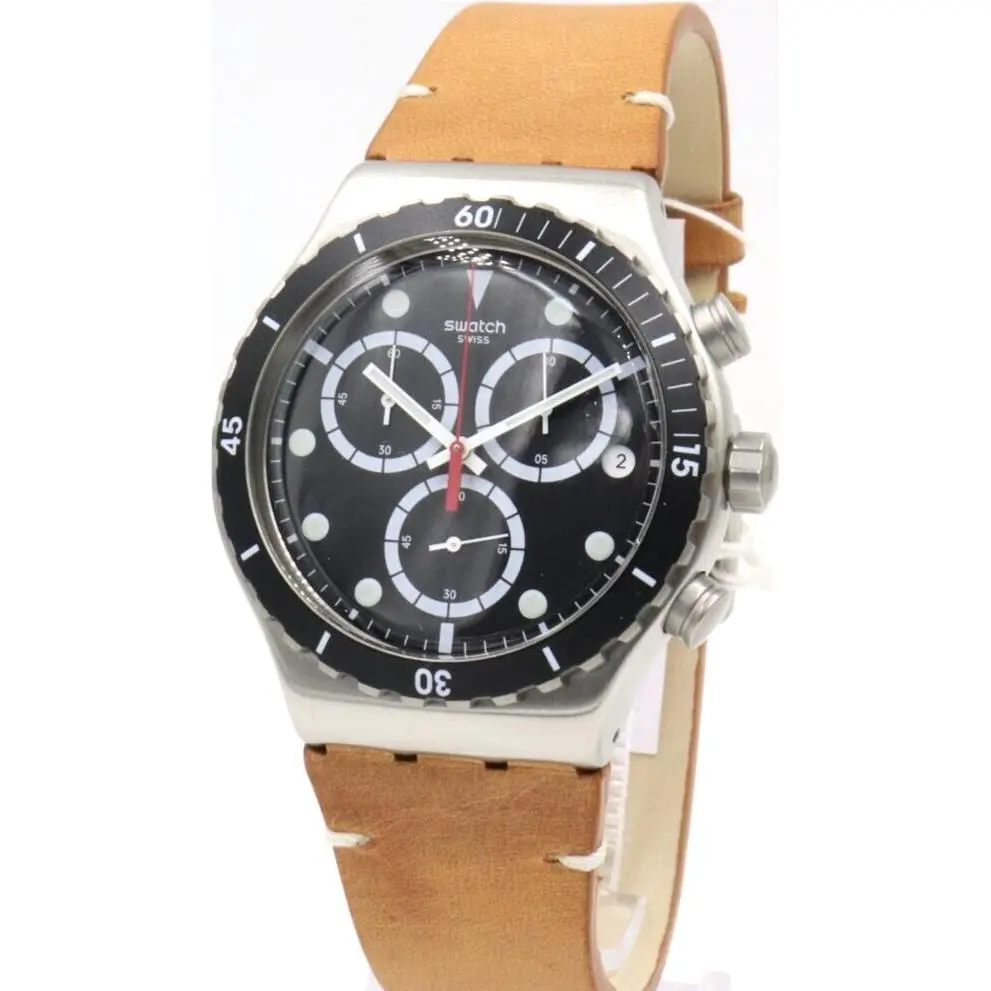 Swiss  Irony Disorderly Chrono Leather Date Watch 44mm YVS424 by Swatch