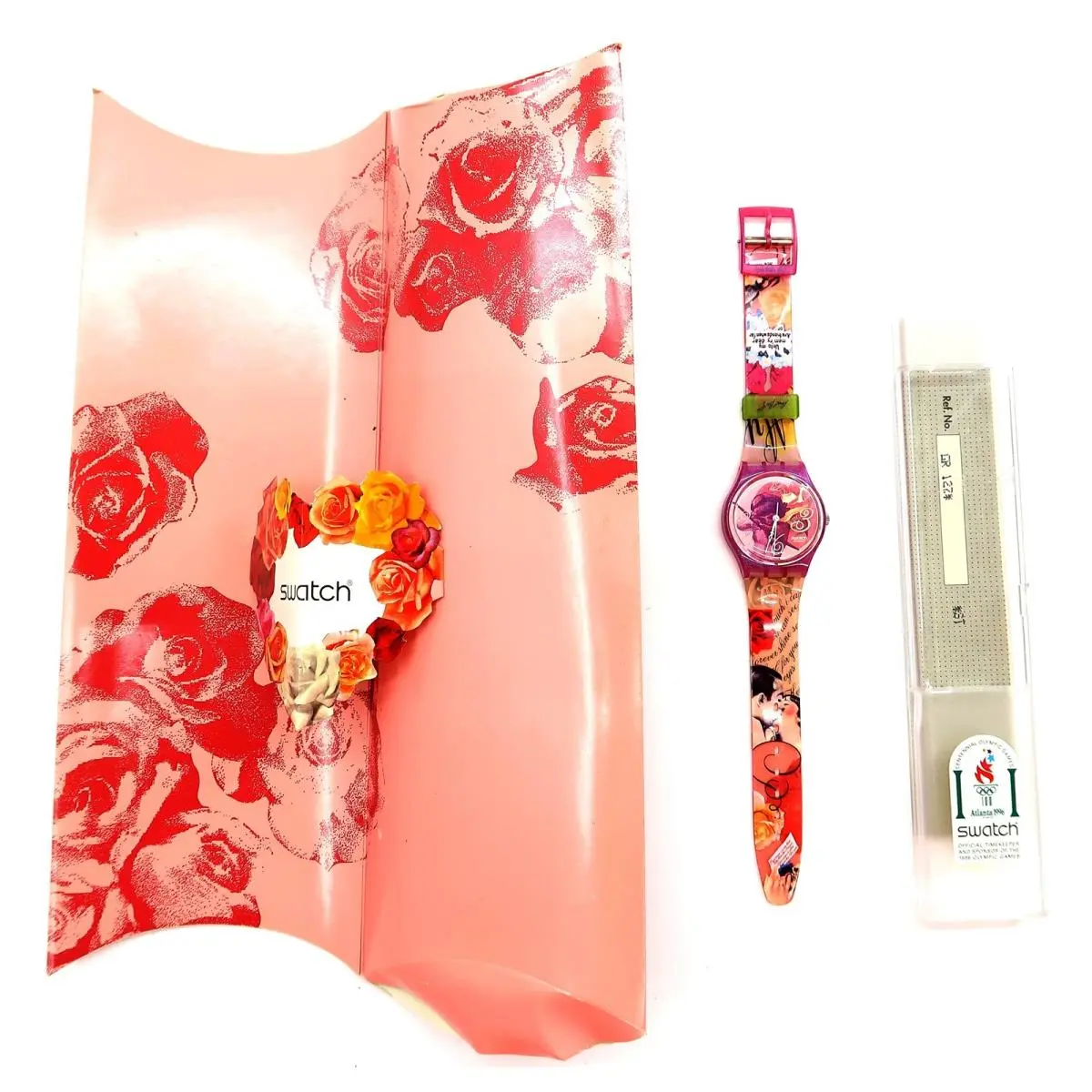Swatch Watch For Your Heart Only GR127 with Case 1995 Special Edition Set - Dial: Purple, Band: Multicolor, Purple, Bezel: Clear