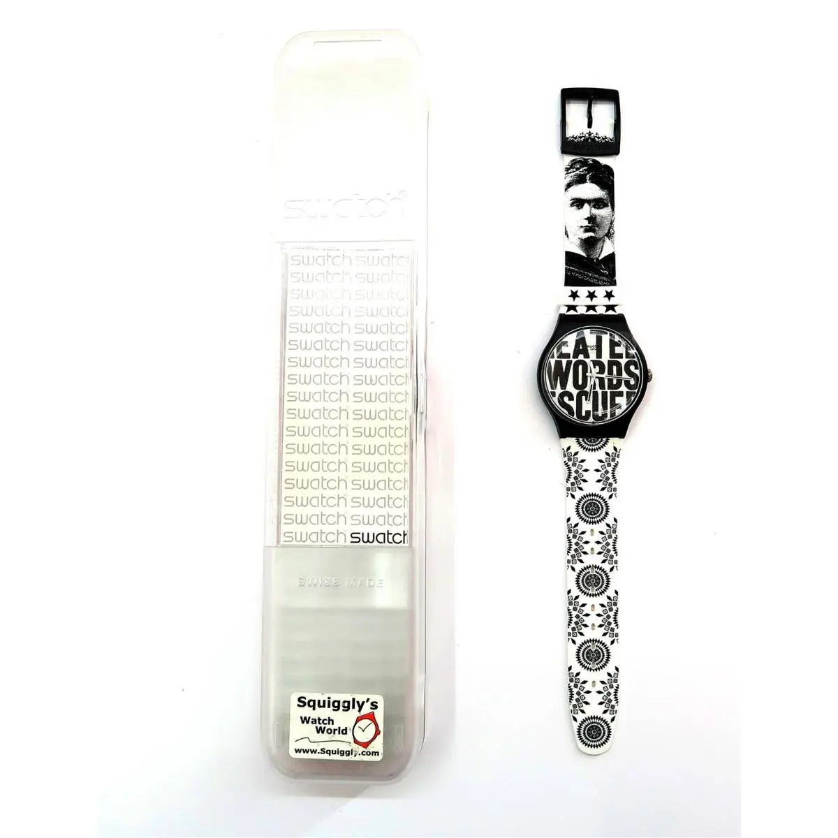 Swatch Watch Words Artist Special SUOZ124 with Case Papers 2012 Case 41mm