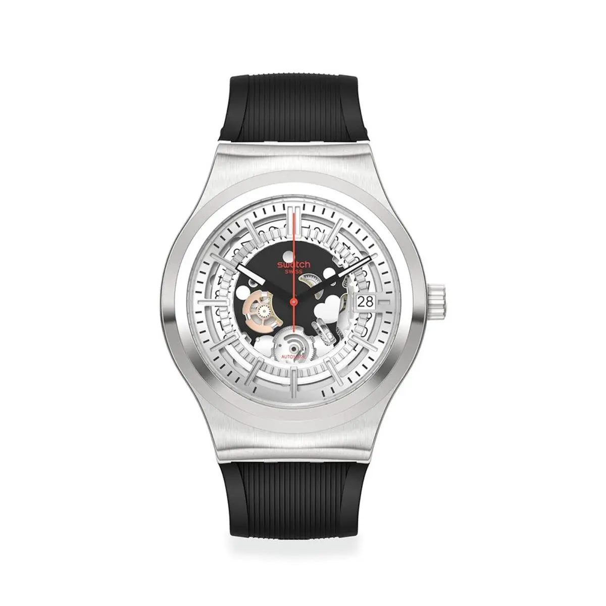 Swatch Sistem Through Again Unisex Watch Model: YIS431 - Dial: Gray, Band: Black, Bezel: Silver