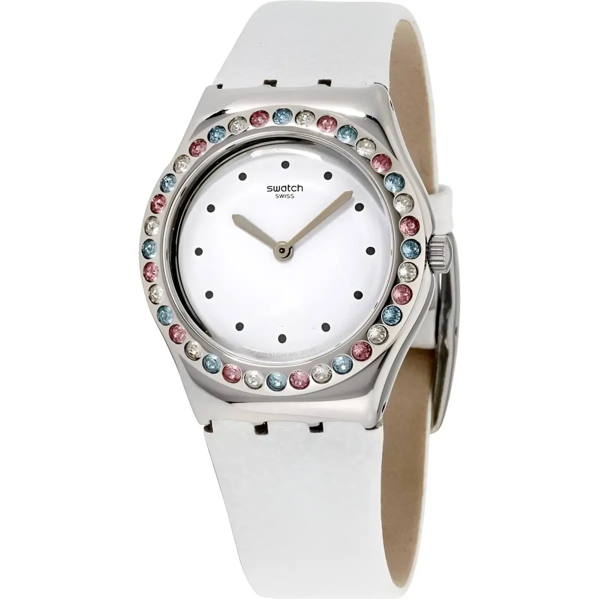 Swatch Women`s Watch Irony After Dinner White Dial Silicone Rubber Strap YLS201 - Dial: White, Band: White
