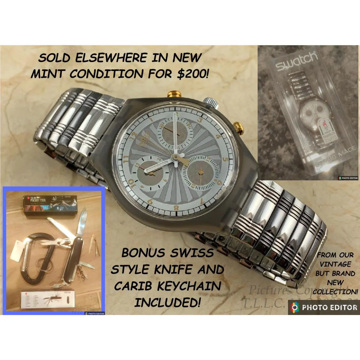 New/htf SCM109 Swatch Steelworker Chronograph Flex Band Swatch Watch-+bonus