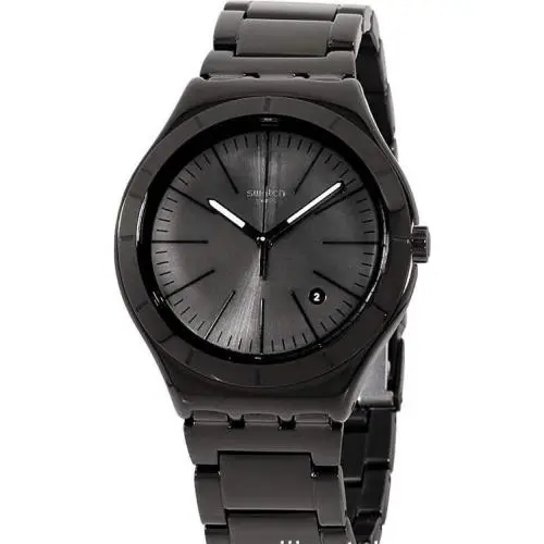 Swiss Swatch Noir Intense Steel Black IP Date Men Watch 41mm YWB404G