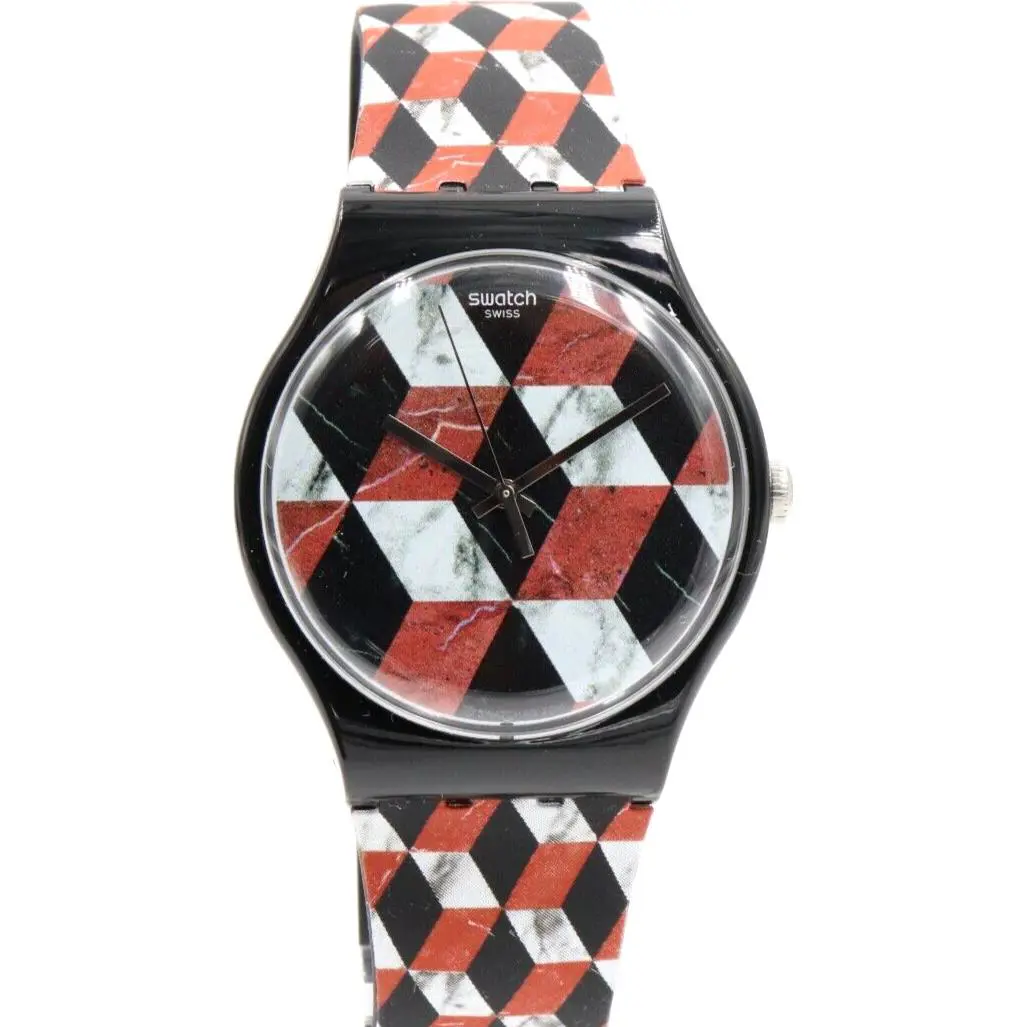 Swiss Swatch Originals Pavimento Black Multicolor Silicone Watch 41mm SUOB142 - Dial: Multicolor, Band: Multicolor, Bezel: Black