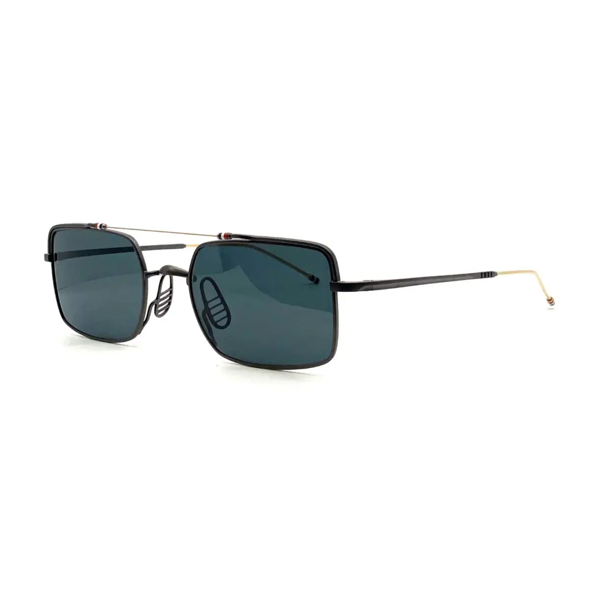 Rectangular Sunglasses TBS909-49-04 Black Metal Gold Frame Gray Lens by Thom Browne