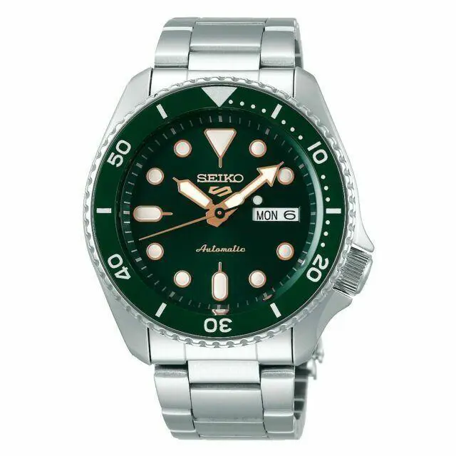 5 Sports Green Dial Rose Gold Accent Stainless Steel Men`s Watch SRPD63 by Seiko