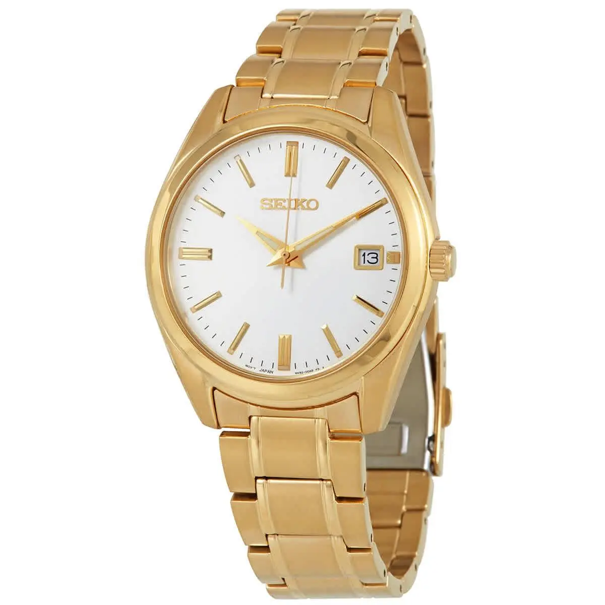 Seiko Quartz White Dial Men`s Watch SUR314P1 - Dial: White, Band: Gold, Bezel: Gold