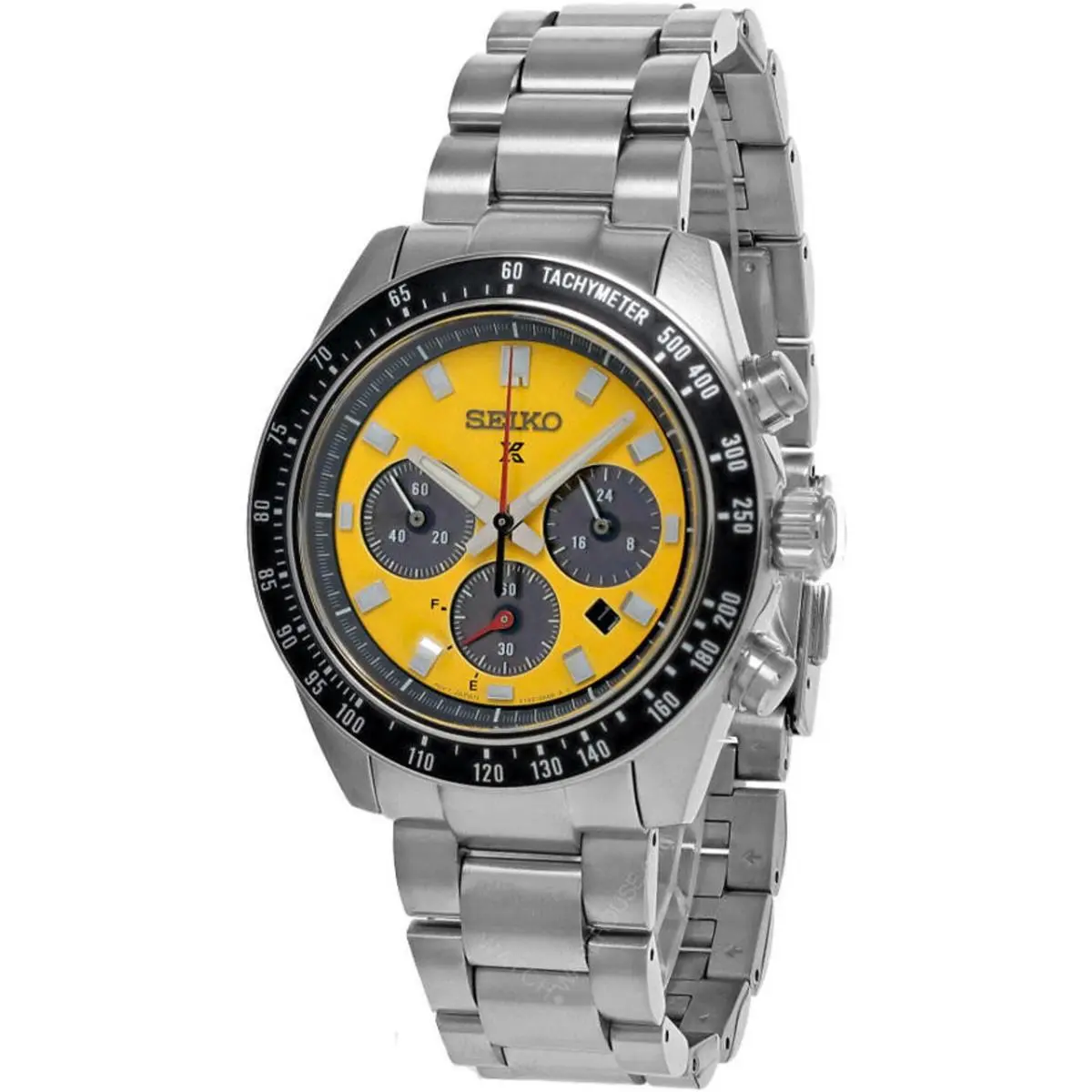 Seiko Prospex Speedtimer Chrono 41.4MM Yellow Dial Men`s Watch SSC929 - Dial: Yellow, Band: Silver, Bezel: Black