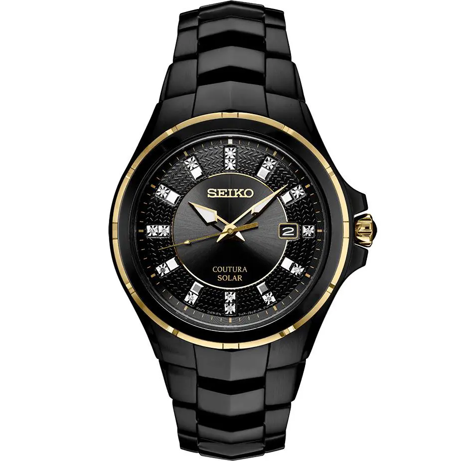 Seiko Coutura Men`s Black Watch - SNE506 - Dial: Black, Band: Black, Bezel: Gold, Black