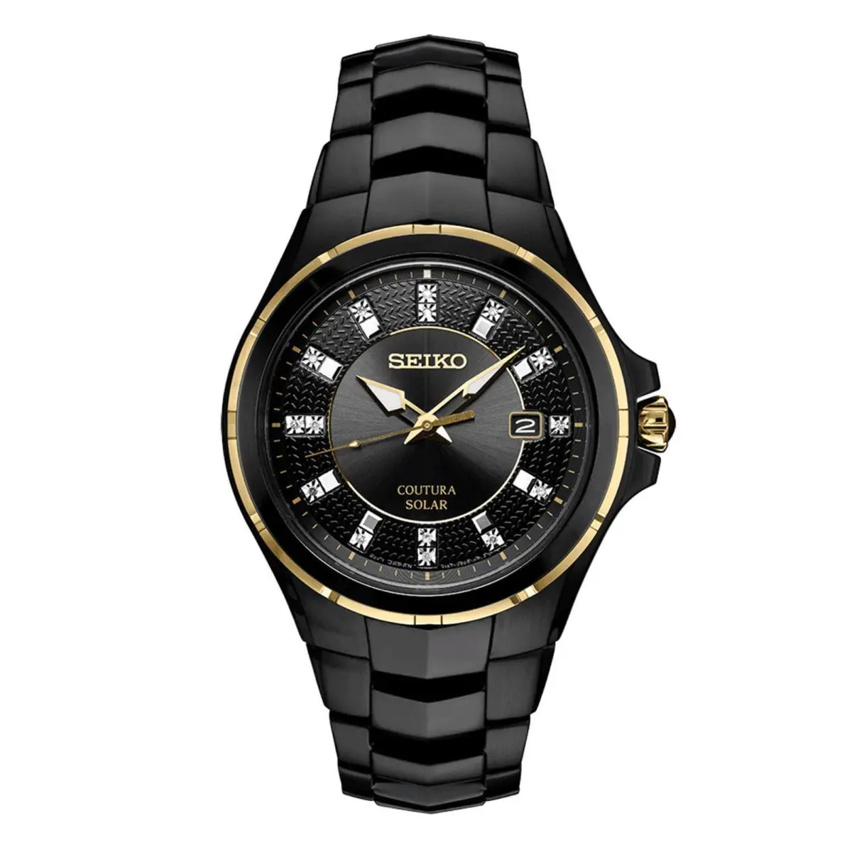 Seiko Men`s Solar Coutura Diamond Black Pvd Steel Bracelet Watch SNE506 - Dial: Black, Band: Black
