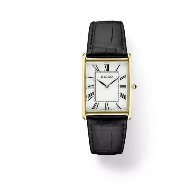 Seiko Essentials White Dial Black Leather Strap Men`s Watch SWR052-SWR104