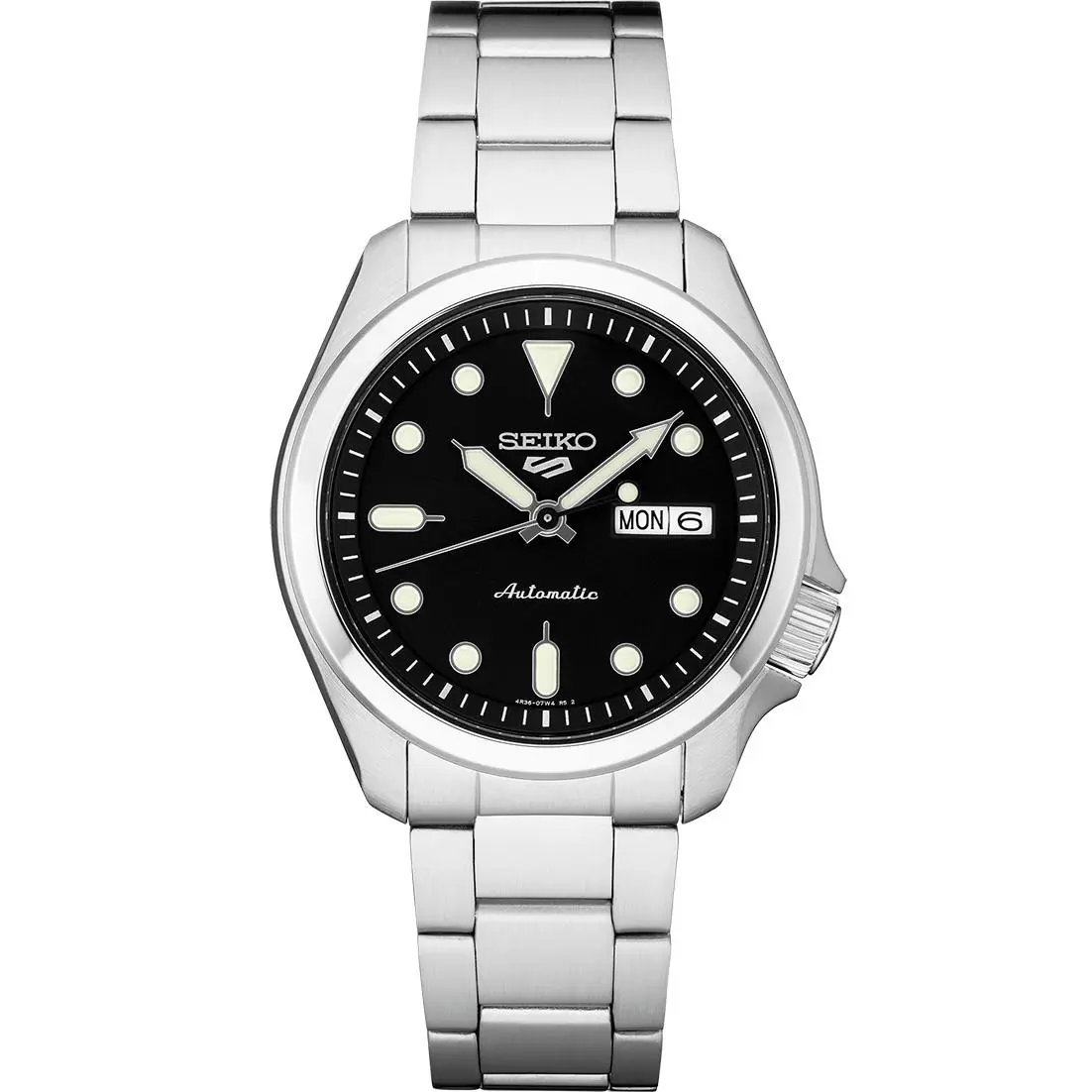 Seiko Men`s 5 Sports Automatic Black Dial Stainless Steel Watch SRPE55 - Dial: Black