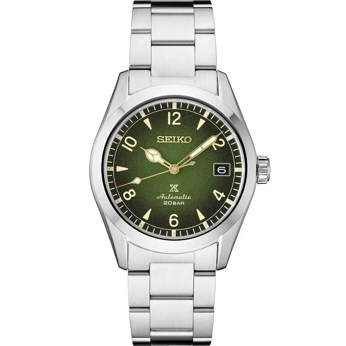 Seiko Mens Prospex Alpinist Green Dial Stainless Steel Bracelet Watch SPB155 - Dial: Green